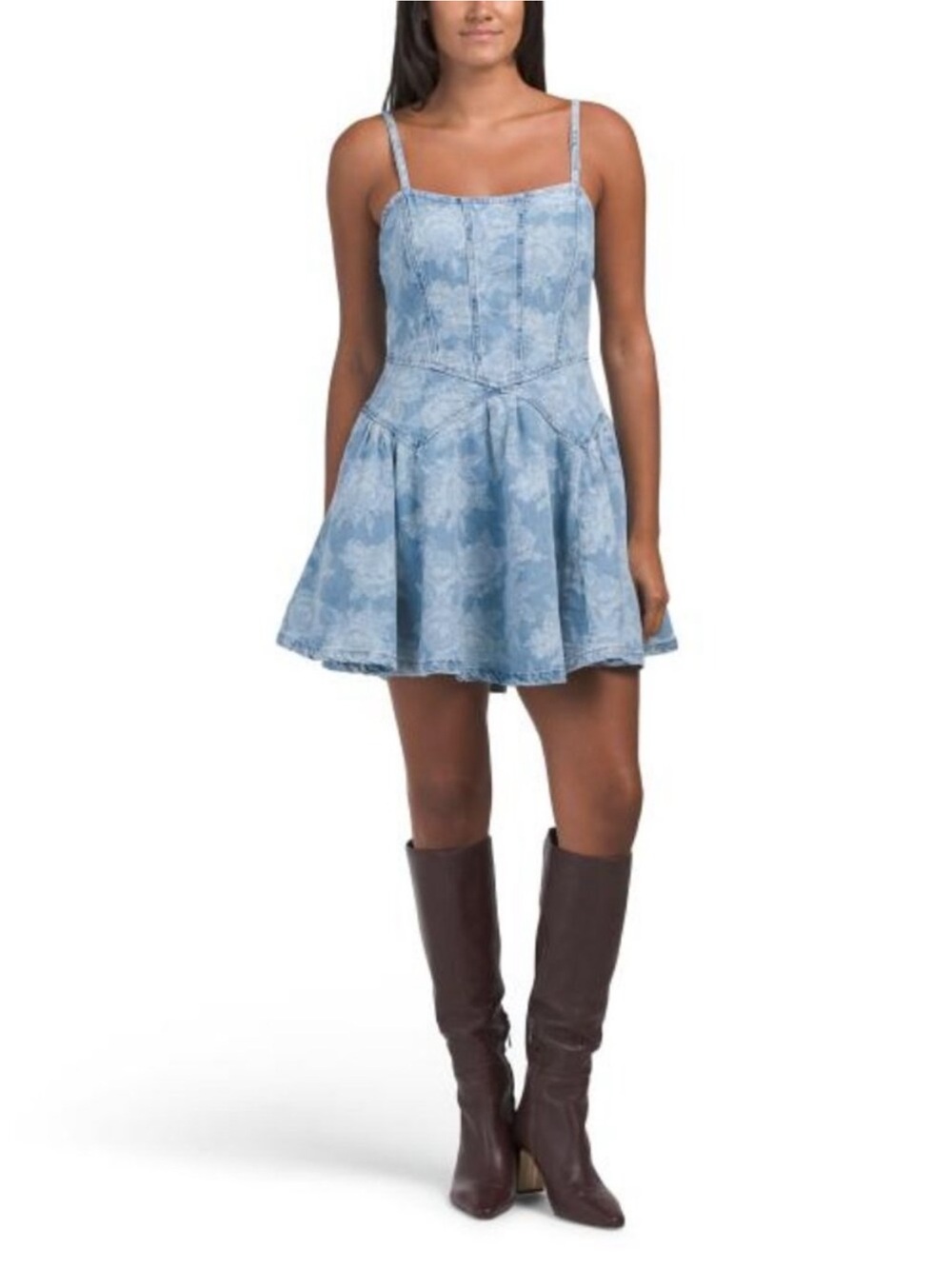 nwot steve madden floral denim dress with corset detail